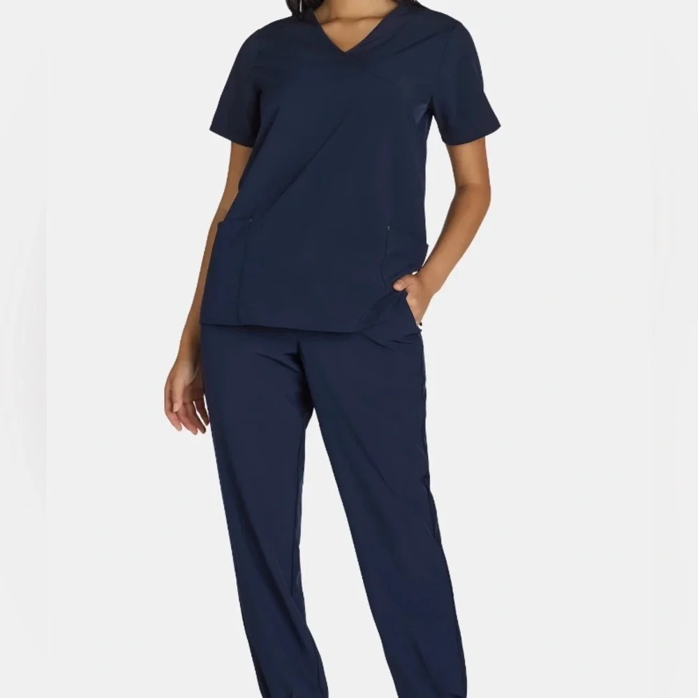 NWT Navy V-Neck Scrub Set - Two-Piece Drawstring straight leg - Picture 1 of 11